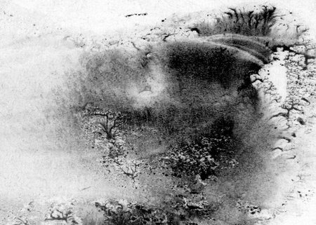 Abstract landscape watercolor hand drawn illustration. Black and white watercolor landscape. Minimalist hand drawn illustration card background poster banner. Hand drawn watercolor black and whiteの写真素材