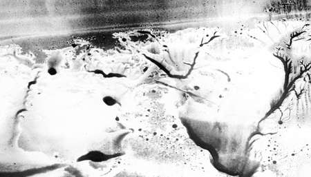 Abstract landscape watercolor hand drawn illustration. Black and white watercolor landscape. Minimalist hand drawn illustration card background poster banner. Hand drawn watercolor black and whiteの写真素材