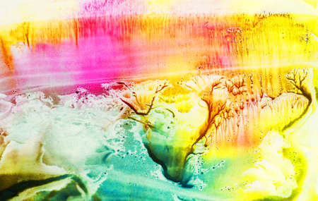 Abstract landscape watercolor hand drawn illustration. Bright rainbow colors watercolor landscape. Minimalist hand drawn illustration card background poster banner. Hand drawn watercolor rainbowの写真素材