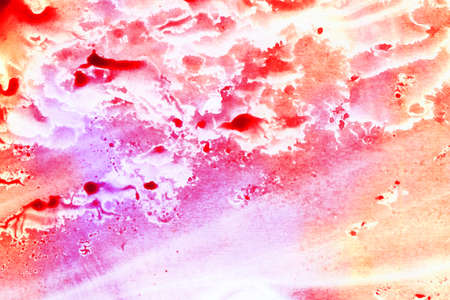 Abstract sky landscape watercolor hand drawn illustration. Bright pink orange colors watercolor landscape. Minimalist hand drawn illustration card background poster banner. hand drawn watercolorの写真素材