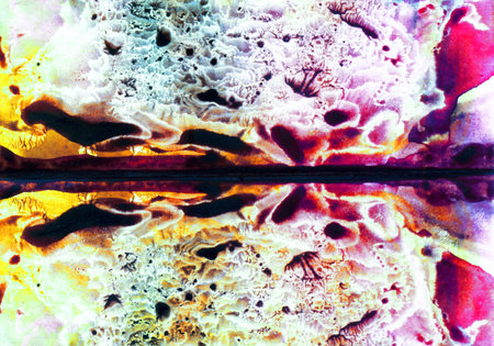 Abstract landscape horizon watercolor hand drawn illustration. Bright colors watercolor landscape. Minimalist hand drawn illustration card background poster banner. Hand drawn watercolor blue pinkの写真素材