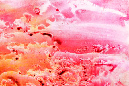 Abstract sky landscape watercolor hand drawn illustration. Bright pink orange colors watercolor landscape. Minimalist hand drawn illustration card background poster banner. hand drawn watercolorの写真素材