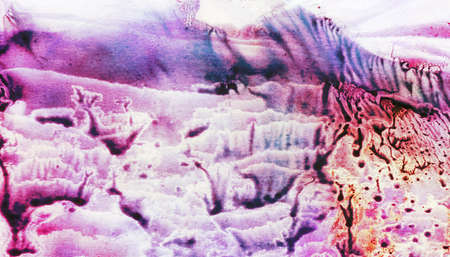 Abstract landscape watercolor hand drawn illustration. Bright colors watercolor landscape. Minimalist hand drawn illustration card background poster banner. Hand drawn watercolor blue pinkの写真素材