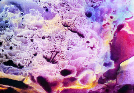 Abstract sky landscape watercolor hand drawn illustration. Bright pink blue colors watercolor landscape. Minimalist hand drawn illustration card background poster banner. Hand drawn watercolorの写真素材