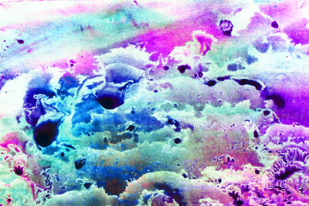 Abstract sky landscape watercolor hand drawn illustration. Bright pink blue colors watercolor landscape. Minimalist hand drawn illustration card background poster banner. Hand drawn watercolorの写真素材