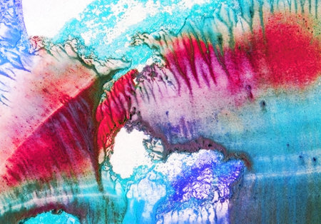 Abstract landscape watercolor hand drawn illustration. Bright colors watercolor landscape. Minimalist hand drawn illustration card background poster banner. Hand drawn watercolor blue pinkの写真素材