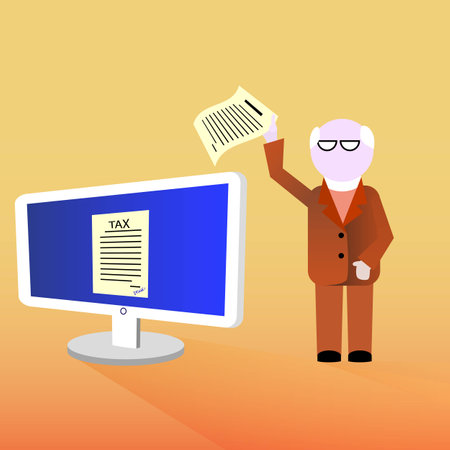 Old Inspector receives an electronic tax paymentの写真素材