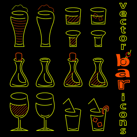 Vector drink icon set on black backgroundのイラスト素材