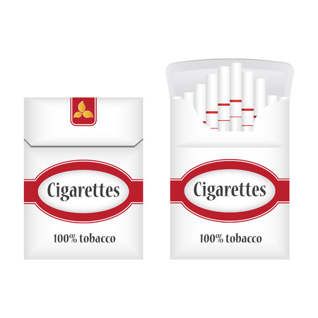 Closed white pack of cigarettes. Open pack of cigarettes. Cigarettes pack icon. Cigarettes packのイラスト素材