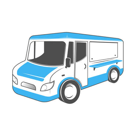 Flat food truck. Blue vanのイラスト素材