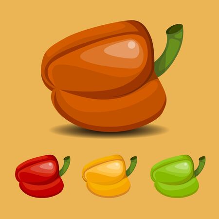 Illustration of sweet pepper on an orange background in orange, red, yellow and green versionsのイラスト素材