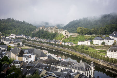 Aerial view of Bouillon Castle in Belgiumのeditorial素材