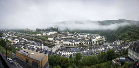 Panoramic view of the town of Bouillon in Belgiumのeditorial素材