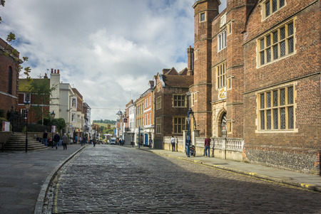 Guildford cobbled High Street and almshousesのeditorial素材
