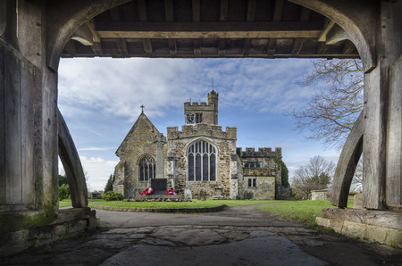 All Saints church at Biddenden, Kent UK.  View from under lynchgateのeditorial素材
