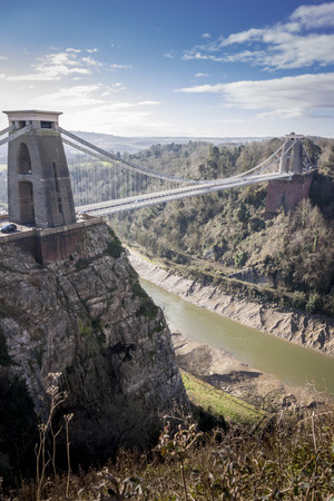 Clifton suspension bridge, built by Isambard Kingdom Brunel in 1864 and River Avon, in portrait formatの写真素材