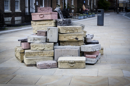 LIVERPOOL UK, MAY 6 2012: A Sculpture of suitcases which  belonged to many of Hope Street Quarterのeditorial素材