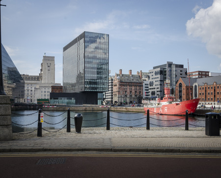 LIVERPOOL UK, MAY 6 2012: Architecture and red lightship at Albert Dock, Liverpool, UKのeditorial素材