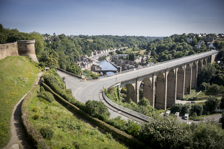 View of the Port of Dinan and viaduct from Dinan city wallの写真素材