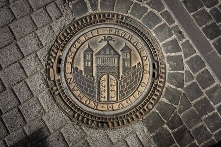 Ornate drain cover in Boppard, Germanyのeditorial素材