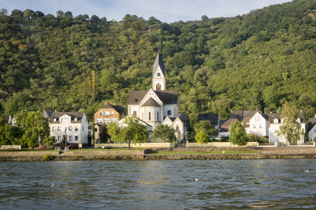 Kamp-Bornhofen and St Nikolaus Church on the River Rhine, Germanyの写真素材