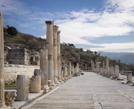 A street in the ancient city of Ephesus in Selcuk, Turkeyの写真素材