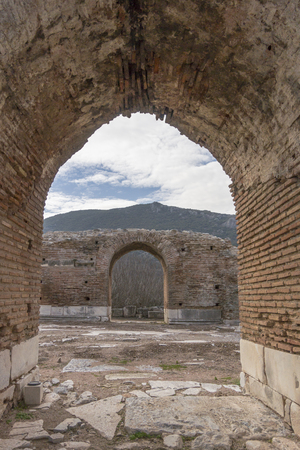 Arches in the Church of Mary in the ancient city of Ephesus in Selcuk, Turkeyの写真素材