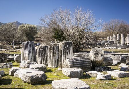 Ancient columns in Lagina Ancient City, Yatagan, Mugla, Turkey
