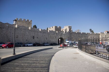 City wall in the ancient city of Rhodes, Greeceのeditorial素材