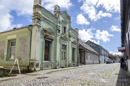 Street view of Historic buildings in the town of Kuressaare, Saaremaa, Estoniaのeditorial素材