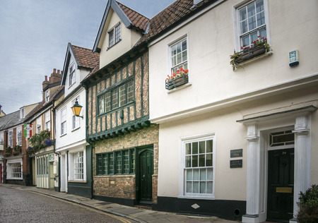 Ancient English cobbled street of Princes Street, Norwich, Norfolk, UKのeditorial素材