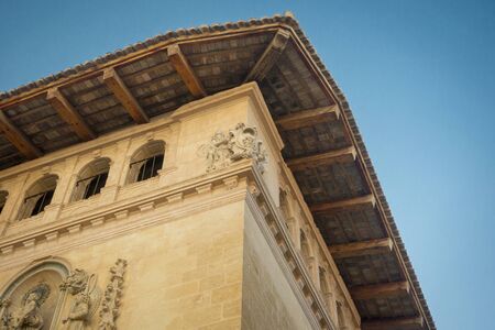 Ornate detail of the wall of the ancient 15thC hospital for the poor, Xativa (Jativa), Valencia, Spainの写真素材