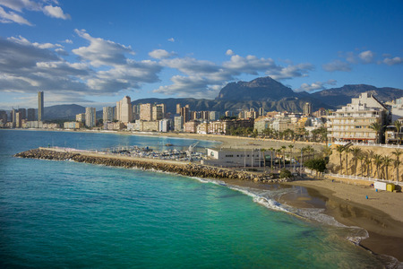 View of the coastline of Old Town and Poniente Beaches, Benidorm, Alicante, Spainのeditorial素材