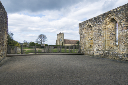 Battle Abbey remains and St Mary's Church, Battle, Sussex, England, UKのeditorial素材