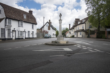 The war memorial in the centre of Fowlmere village, Cambridgeshire, England, UKのeditorial素材