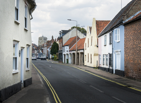 View of the historic buildings in Blyburgate, looking towards the town centre, Beccles Suffolk, UKのeditorial素材