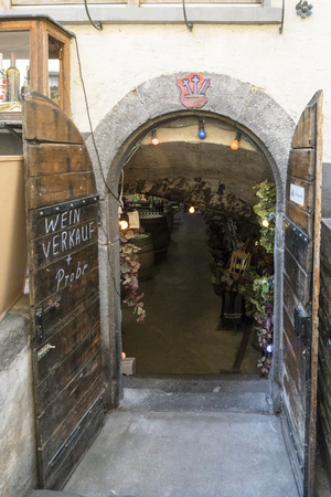 Entrance doors to a wine cellar in the old town of Cochem, Germanyのeditorial素材