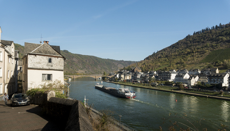 A boat on the River Moselle at Cochem, Germanyのeditorial素材
