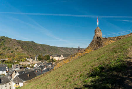Part of the medieval town wall fortification in the city of Cochem, Germany, with the town in the...