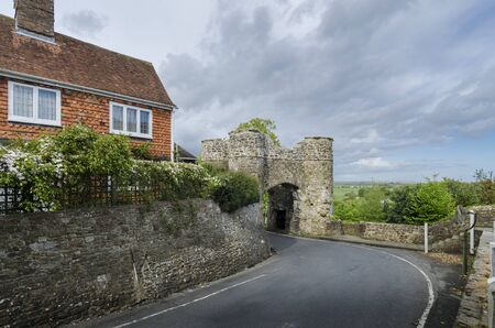 Ancient stone gateway  circa 1300, to the small town of Winchelsea, East Sussex, Kentの写真素材