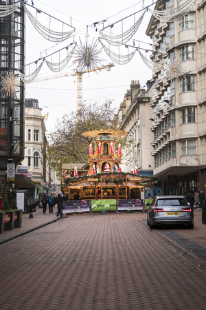 Wooden stalls of the German Xmas market in Birmingham, UKのeditorial素材