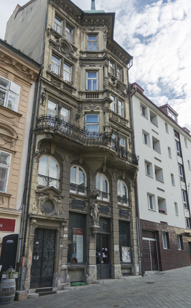 Ornate ancient pharmacy building in the ancient city of Bratislava, Slovakiaのeditorial素材