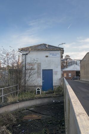 Faversham Creek sluice building at the swing bridge, Faversham, Kent, UK