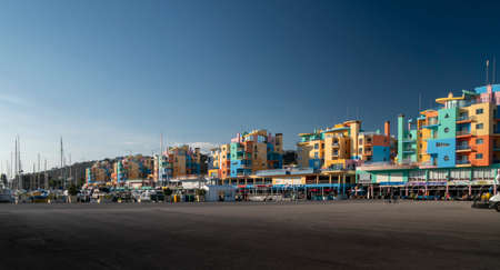 Colourful modern buildings in the marina in Albufeira, Algarve, Portugalのeditorial素材