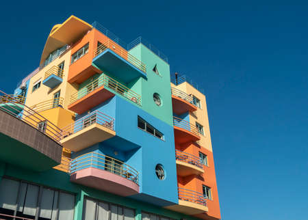 Colourful modern buildings in the marina in Albufeira, Algarve, Portugalのeditorial素材