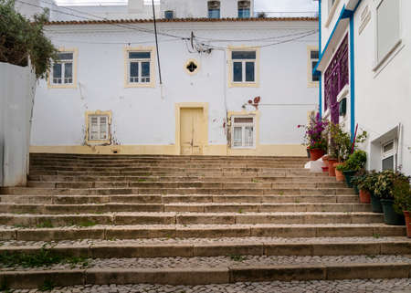 Steps leading to houses in Albufeira, Algarve, Portugalのeditorial素材