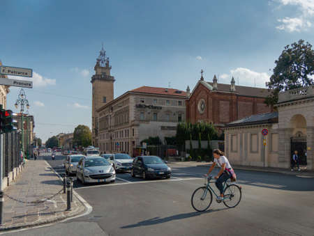 Street view and traffic of the City of Bergamo, Italy, Europeのeditorial素材