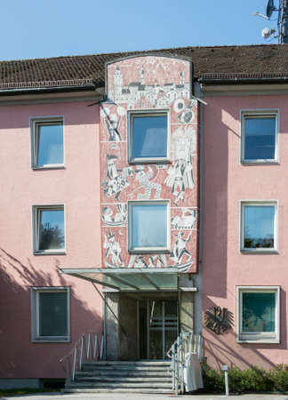 Ornate entrance to the Police Station in the ancient town of Hall in Tirol, Austriaのeditorial素材