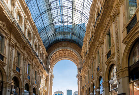 Ornate interior of Galleria Vittorio Emanuele II, shopping arcade in Milan, Italy