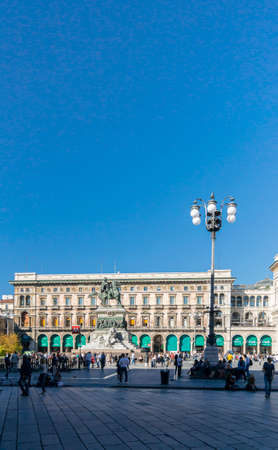 Statue of Vittorio Emanuele II in Cathedral Square, Milan, Italyのeditorial素材